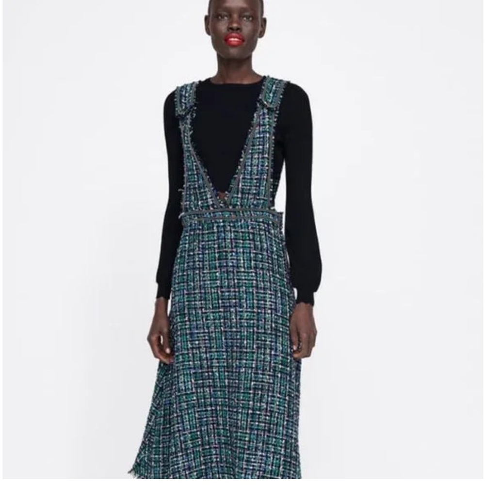 Zara Blue-Green Tweed Pinafore Skirt